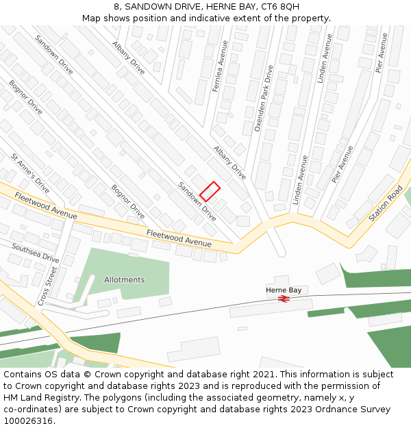 8, SANDOWN DRIVE, HERNE BAY, CT6 8QH: Location map and indicative extent of plot