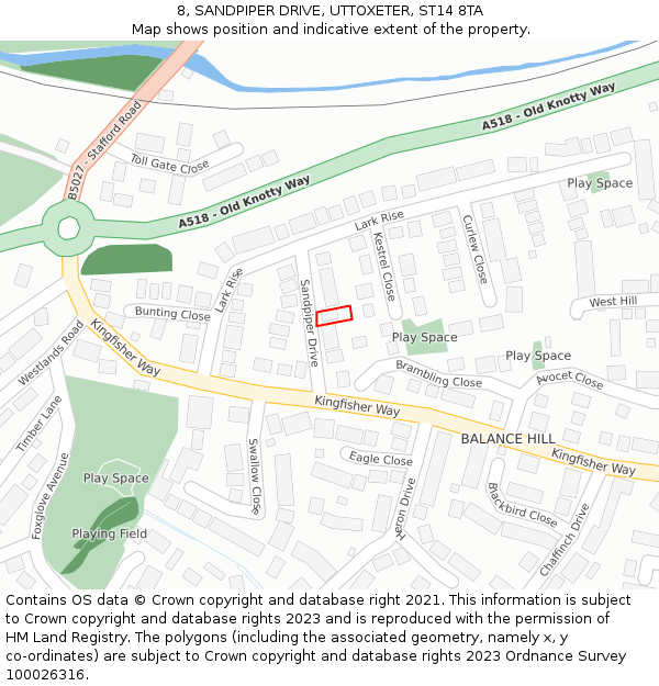 8, SANDPIPER DRIVE, UTTOXETER, ST14 8TA: Location map and indicative extent of plot