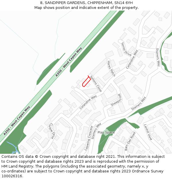 8, SANDPIPER GARDENS, CHIPPENHAM, SN14 6YH: Location map and indicative extent of plot