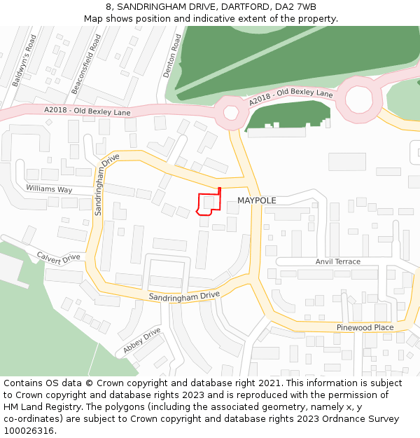 8, SANDRINGHAM DRIVE, DARTFORD, DA2 7WB: Location map and indicative extent of plot