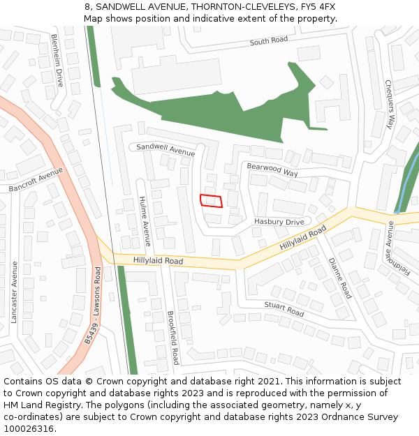 8, SANDWELL AVENUE, THORNTON-CLEVELEYS, FY5 4FX: Location map and indicative extent of plot