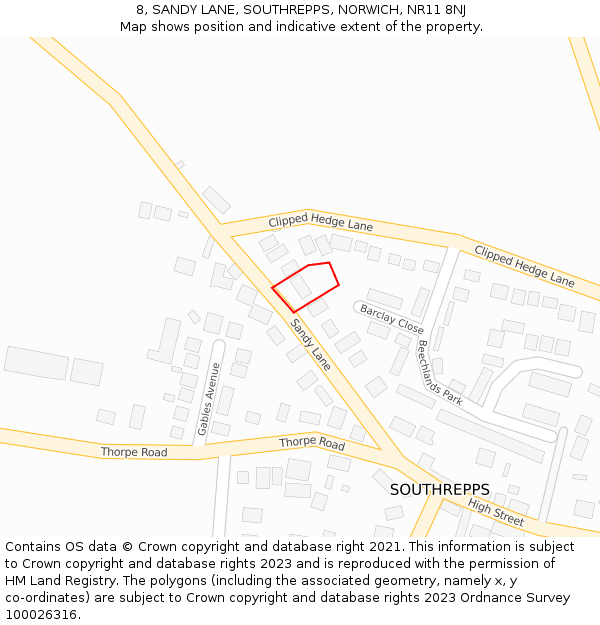 8, SANDY LANE, SOUTHREPPS, NORWICH, NR11 8NJ: Location map and indicative extent of plot