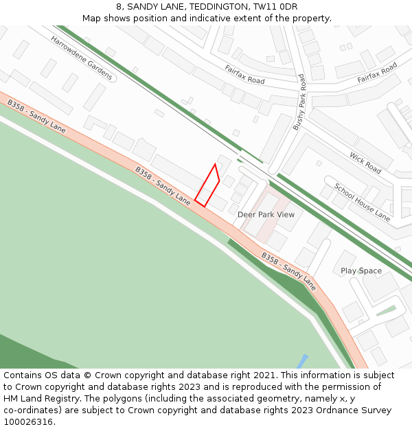 8, SANDY LANE, TEDDINGTON, TW11 0DR: Location map and indicative extent of plot