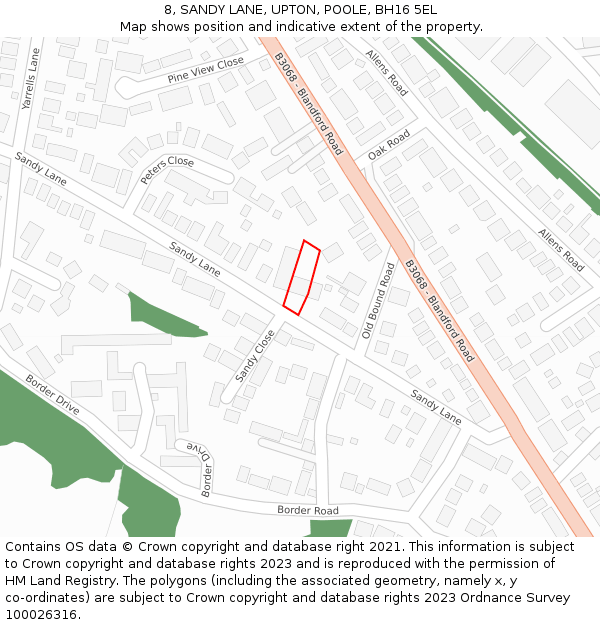 8, SANDY LANE, UPTON, POOLE, BH16 5EL: Location map and indicative extent of plot