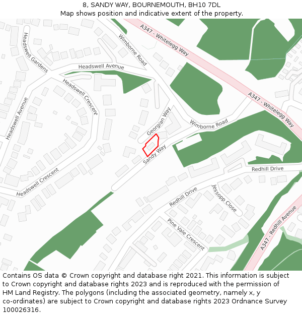 8, SANDY WAY, BOURNEMOUTH, BH10 7DL: Location map and indicative extent of plot