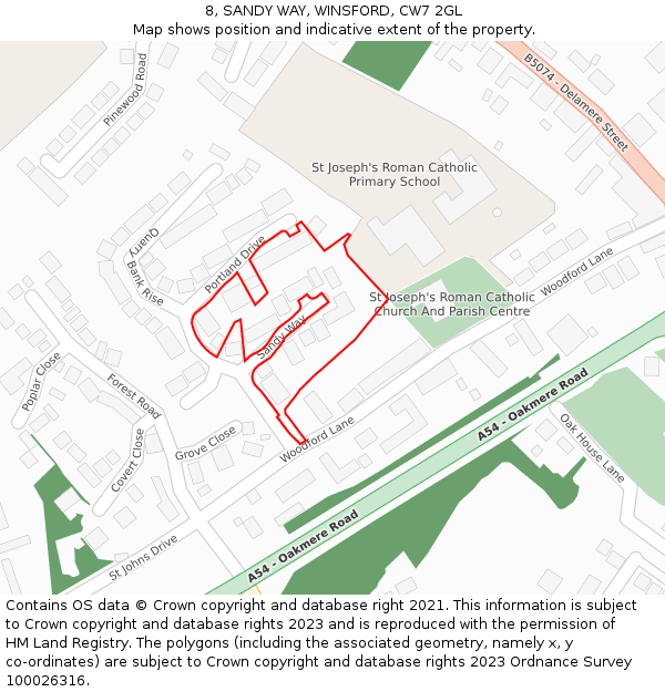 8, SANDY WAY, WINSFORD, CW7 2GL: Location map and indicative extent of plot