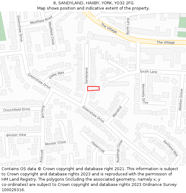 8, SANDYLAND, HAXBY, YORK, YO32 2FG: Location map and indicative extent of plot