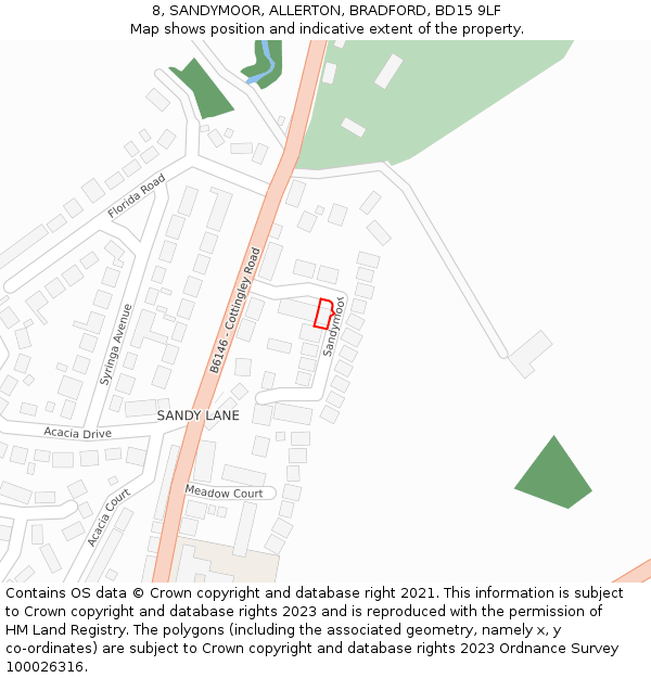 8, SANDYMOOR, ALLERTON, BRADFORD, BD15 9LF: Location map and indicative extent of plot