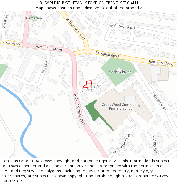 8, SAPLING RISE, TEAN, STOKE-ON-TRENT, ST10 4LH: Location map and indicative extent of plot