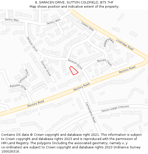 8, SARACEN DRIVE, SUTTON COLDFIELD, B75 7HF: Location map and indicative extent of plot