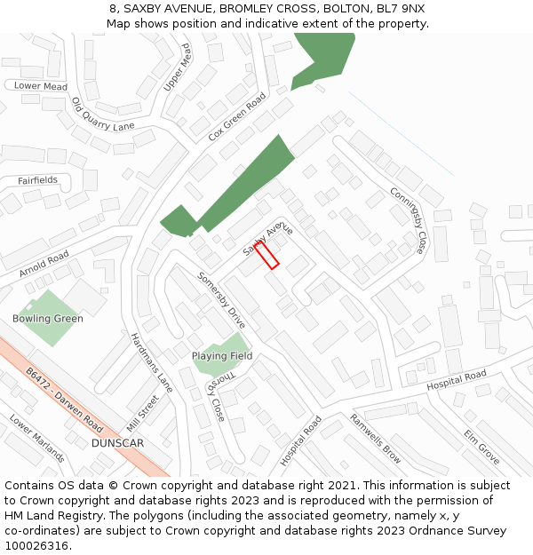 8, SAXBY AVENUE, BROMLEY CROSS, BOLTON, BL7 9NX: Location map and indicative extent of plot