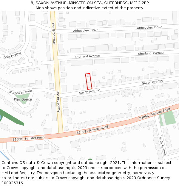 8, SAXON AVENUE, MINSTER ON SEA, SHEERNESS, ME12 2RP: Location map and indicative extent of plot