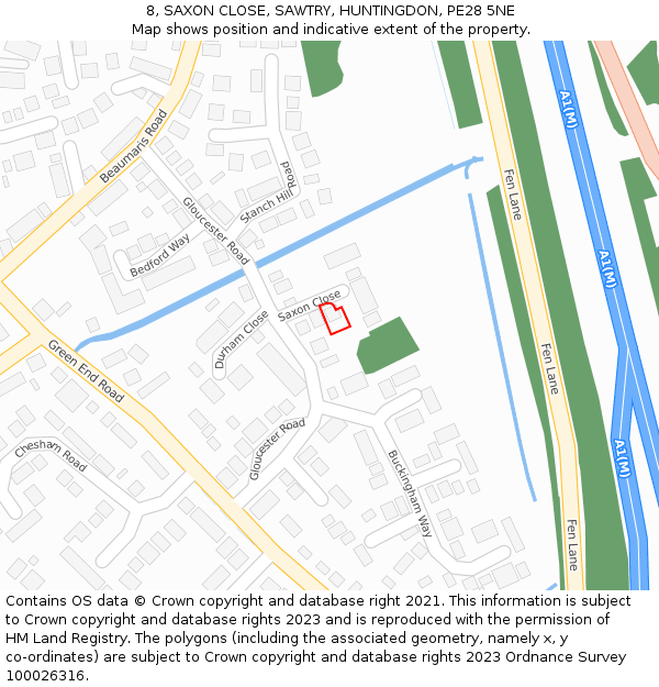 8, SAXON CLOSE, SAWTRY, HUNTINGDON, PE28 5NE: Location map and indicative extent of plot