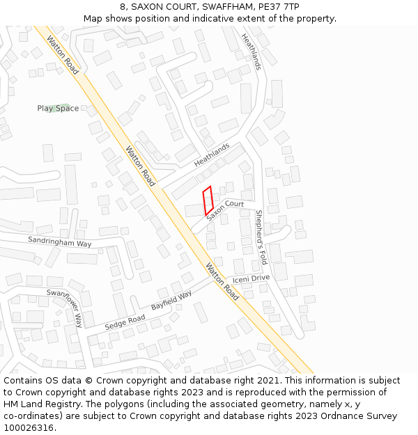 8, SAXON COURT, SWAFFHAM, PE37 7TP: Location map and indicative extent of plot