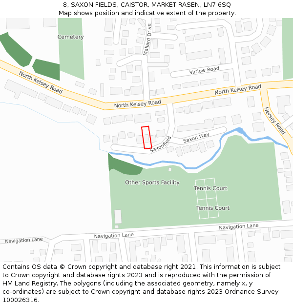 8, SAXON FIELDS, CAISTOR, MARKET RASEN, LN7 6SQ: Location map and indicative extent of plot