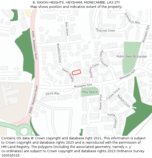 8, SAXON HEIGHTS, HEYSHAM, MORECAMBE, LA3 2TY: Location map and indicative extent of plot