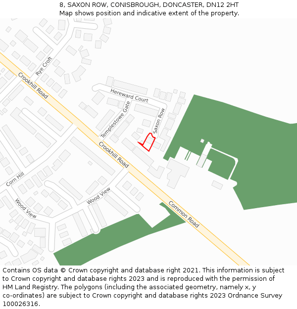 8, SAXON ROW, CONISBROUGH, DONCASTER, DN12 2HT: Location map and indicative extent of plot