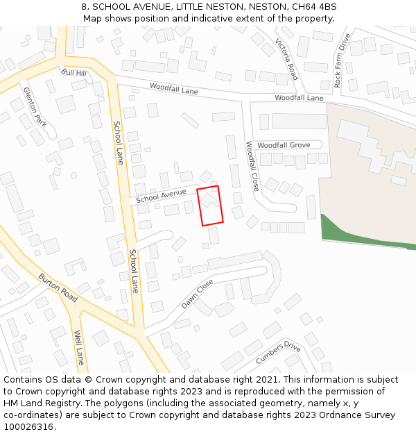 8, SCHOOL AVENUE, LITTLE NESTON, NESTON, CH64 4BS: Location map and indicative extent of plot