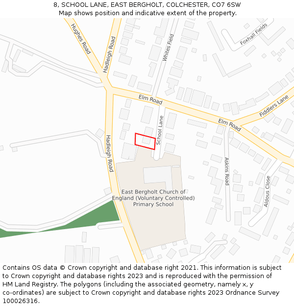 8, SCHOOL LANE, EAST BERGHOLT, COLCHESTER, CO7 6SW: Location map and indicative extent of plot