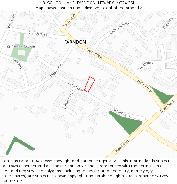 8, SCHOOL LANE, FARNDON, NEWARK, NG24 3SL: Location map and indicative extent of plot