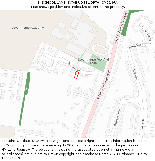 8, SCHOOL LANE, SAWBRIDGEWORTH, CM21 9FA: Location map and indicative extent of plot