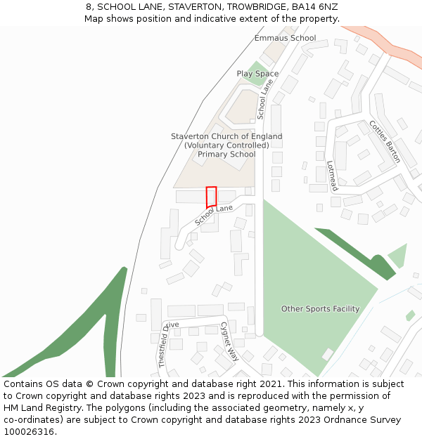 8, SCHOOL LANE, STAVERTON, TROWBRIDGE, BA14 6NZ: Location map and indicative extent of plot