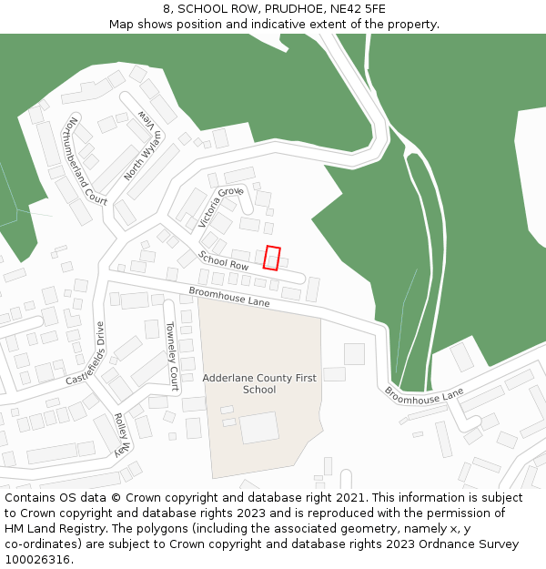 8, SCHOOL ROW, PRUDHOE, NE42 5FE: Location map and indicative extent of plot