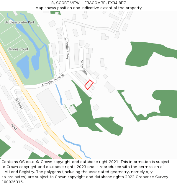 8, SCORE VIEW, ILFRACOMBE, EX34 8EZ: Location map and indicative extent of plot