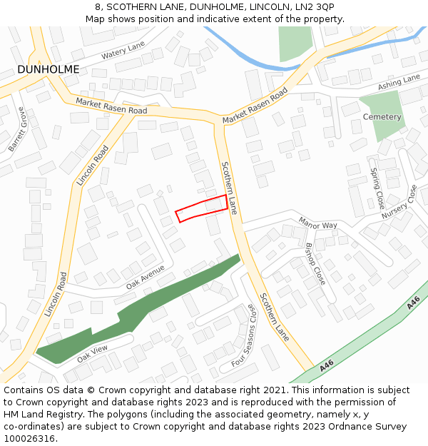 8, SCOTHERN LANE, DUNHOLME, LINCOLN, LN2 3QP: Location map and indicative extent of plot