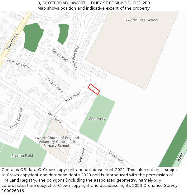 8, SCOTT ROAD, IXWORTH, BURY ST EDMUNDS, IP31 2ER: Location map and indicative extent of plot