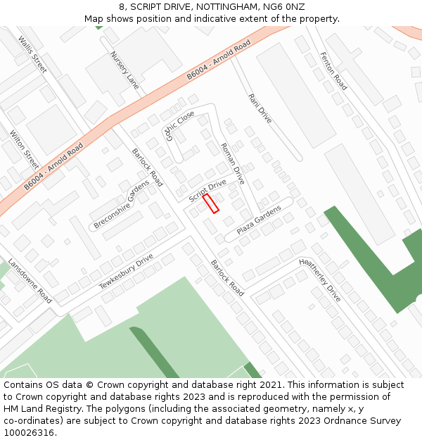 8, SCRIPT DRIVE, NOTTINGHAM, NG6 0NZ: Location map and indicative extent of plot