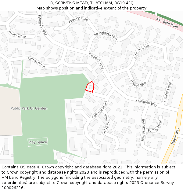 8, SCRIVENS MEAD, THATCHAM, RG19 4FQ: Location map and indicative extent of plot