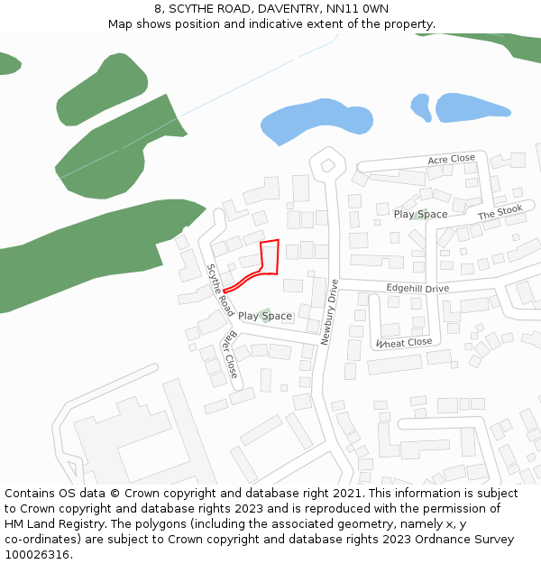 8, SCYTHE ROAD, DAVENTRY, NN11 0WN: Location map and indicative extent of plot