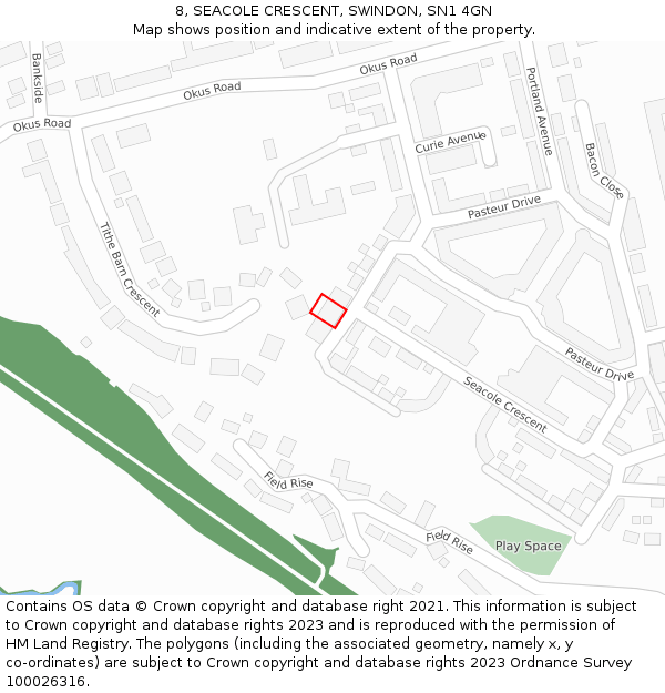 8, SEACOLE CRESCENT, SWINDON, SN1 4GN: Location map and indicative extent of plot