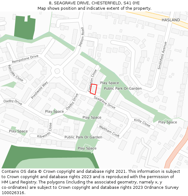 8, SEAGRAVE DRIVE, CHESTERFIELD, S41 0YE: Location map and indicative extent of plot