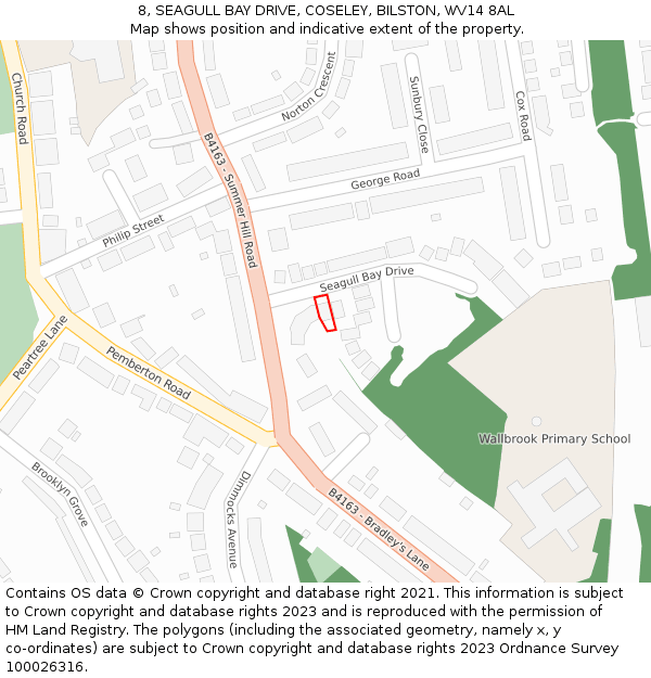 8, SEAGULL BAY DRIVE, COSELEY, BILSTON, WV14 8AL: Location map and indicative extent of plot