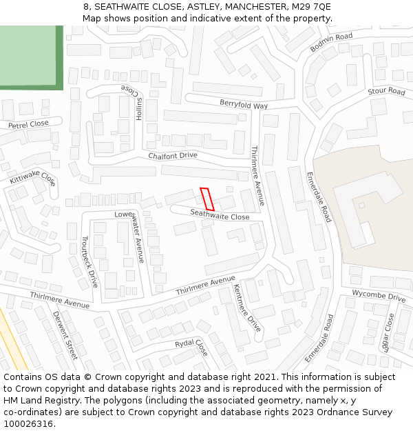 8, SEATHWAITE CLOSE, ASTLEY, MANCHESTER, M29 7QE: Location map and indicative extent of plot