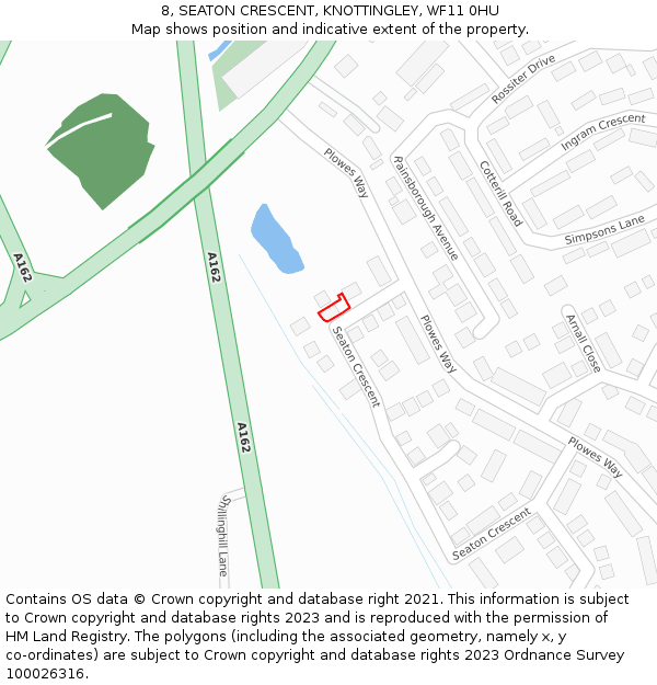 8, SEATON CRESCENT, KNOTTINGLEY, WF11 0HU: Location map and indicative extent of plot