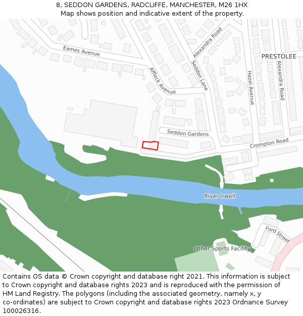 8, SEDDON GARDENS, RADCLIFFE, MANCHESTER, M26 1HX: Location map and indicative extent of plot