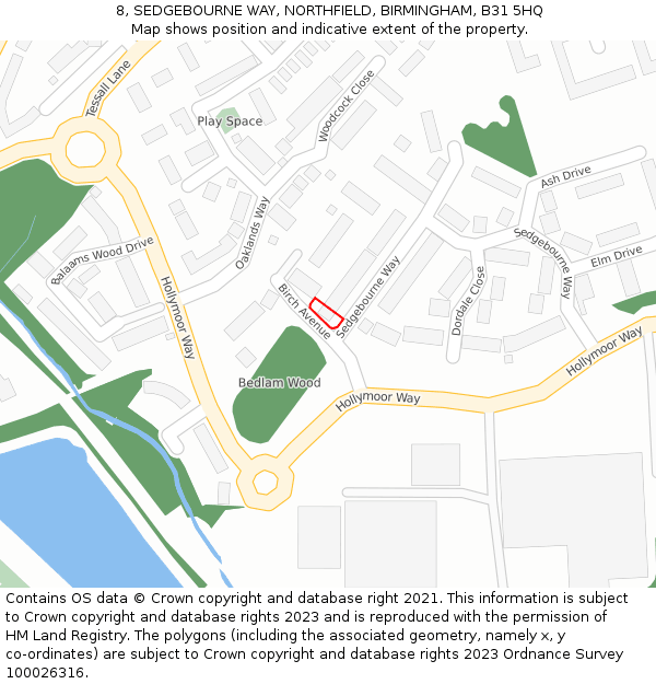 8, SEDGEBOURNE WAY, NORTHFIELD, BIRMINGHAM, B31 5HQ: Location map and indicative extent of plot