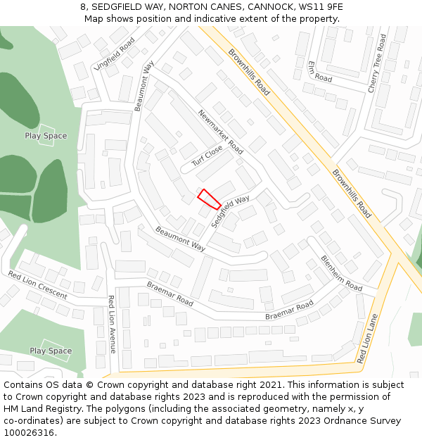 8, SEDGFIELD WAY, NORTON CANES, CANNOCK, WS11 9FE: Location map and indicative extent of plot