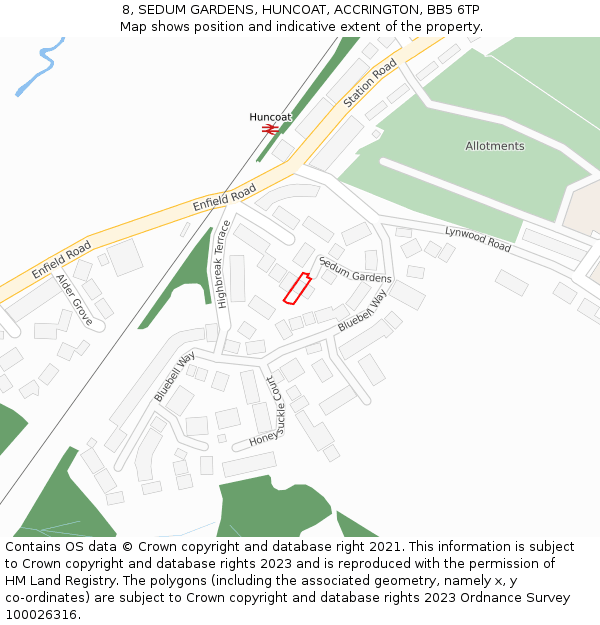 8, SEDUM GARDENS, HUNCOAT, ACCRINGTON, BB5 6TP: Location map and indicative extent of plot