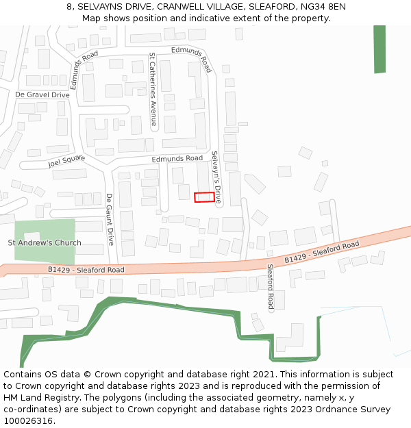8, SELVAYNS DRIVE, CRANWELL VILLAGE, SLEAFORD, NG34 8EN: Location map and indicative extent of plot