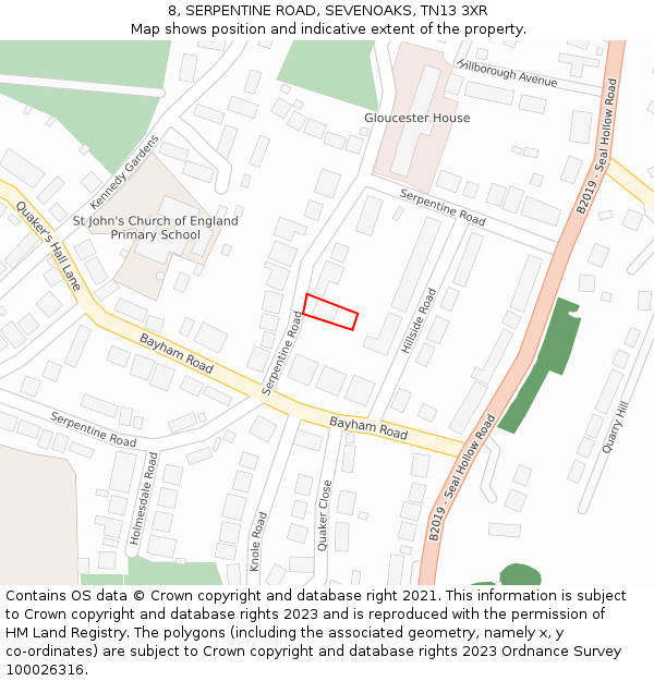 8, SERPENTINE ROAD, SEVENOAKS, TN13 3XR: Location map and indicative extent of plot