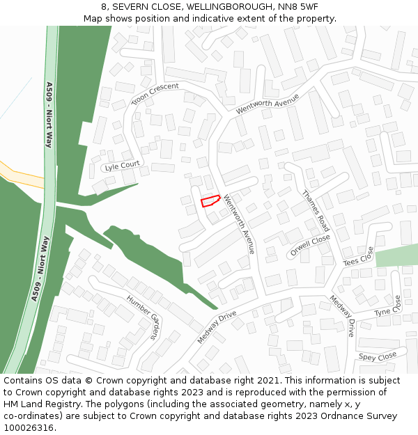 8, SEVERN CLOSE, WELLINGBOROUGH, NN8 5WF: Location map and indicative extent of plot