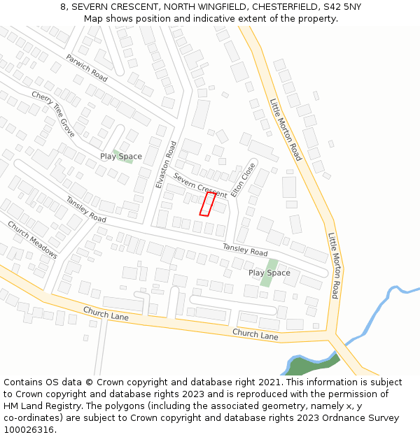 8, SEVERN CRESCENT, NORTH WINGFIELD, CHESTERFIELD, S42 5NY: Location map and indicative extent of plot