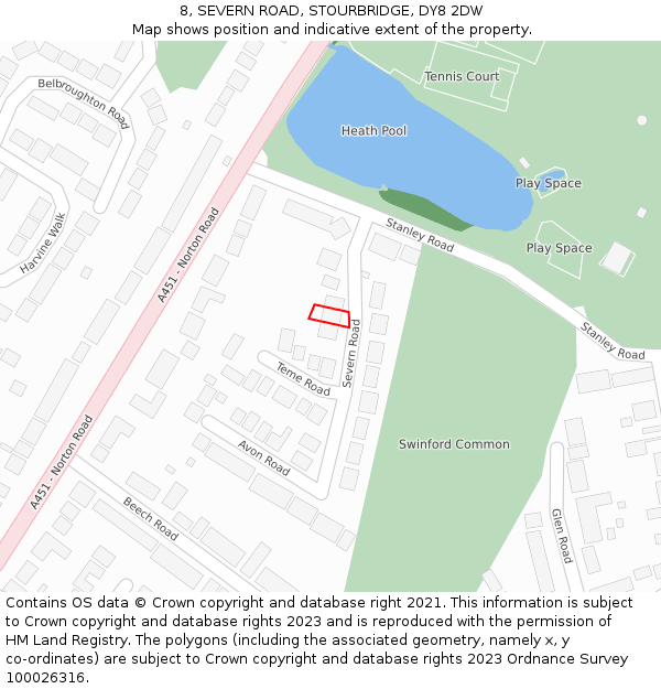 8, SEVERN ROAD, STOURBRIDGE, DY8 2DW: Location map and indicative extent of plot