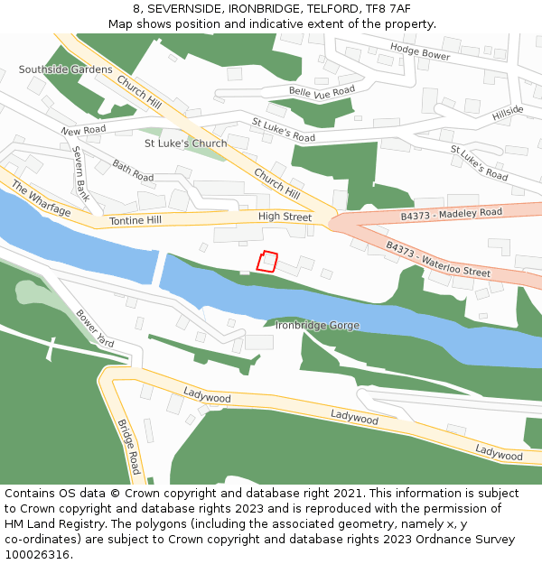 8, SEVERNSIDE, IRONBRIDGE, TELFORD, TF8 7AF: Location map and indicative extent of plot