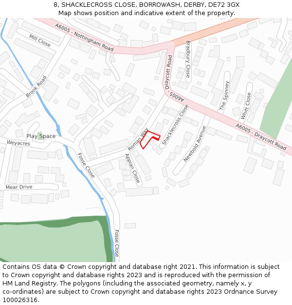 8, SHACKLECROSS CLOSE, BORROWASH, DERBY, DE72 3GX: Location map and indicative extent of plot