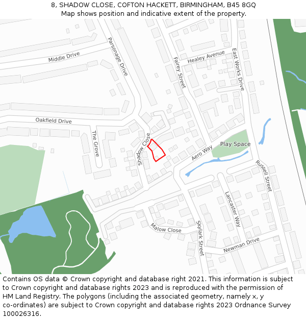 8, SHADOW CLOSE, COFTON HACKETT, BIRMINGHAM, B45 8GQ: Location map and indicative extent of plot